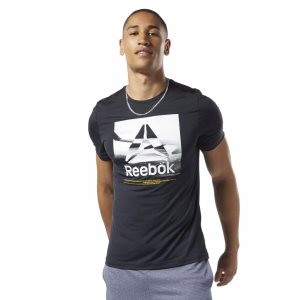 Koszulki Męskie Reebok Workout Ready ACTIVCHILL Graphic Czarne PL 13VDMGZ